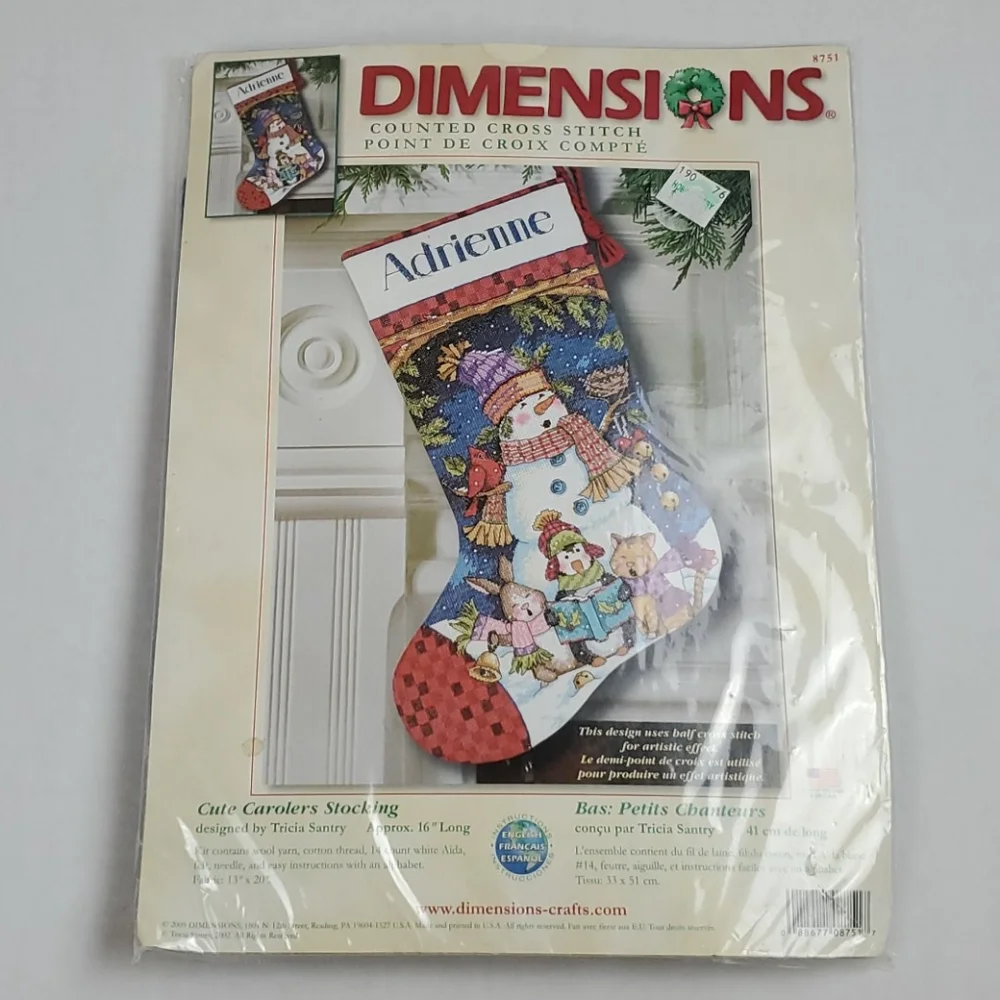 Dimensions 2005 counted cross stitch Christmas Cute Carolers Stocking